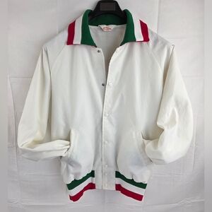 Vtg Art Flo Nylon Varsity Jacket Mens Large White South Side Italians Salute 80s